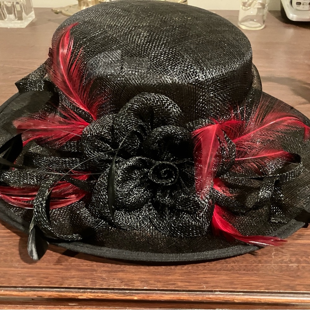 Elegant Black and Red Women's Derby/Church Hat